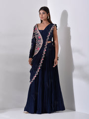 Navy Blue Pre Draped Saree