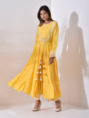 Yellow Rayon Slit Cut Dress