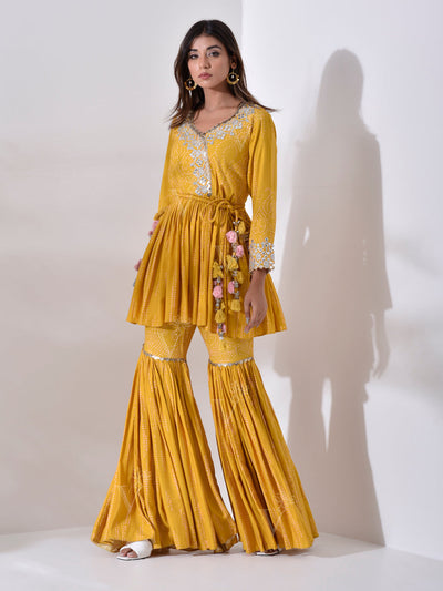 Mustard Yellow Peplum Sharara Set