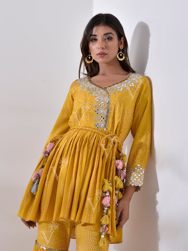 Mustard Yellow Peplum Sharara Set