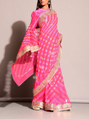 Pink Leheriya Saree