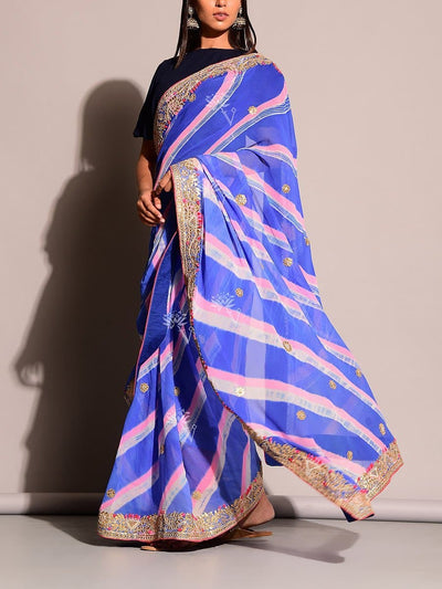 Blue Leheriya Saree