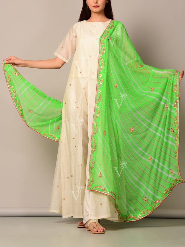 Green Leheriya Embroidered Dupatta