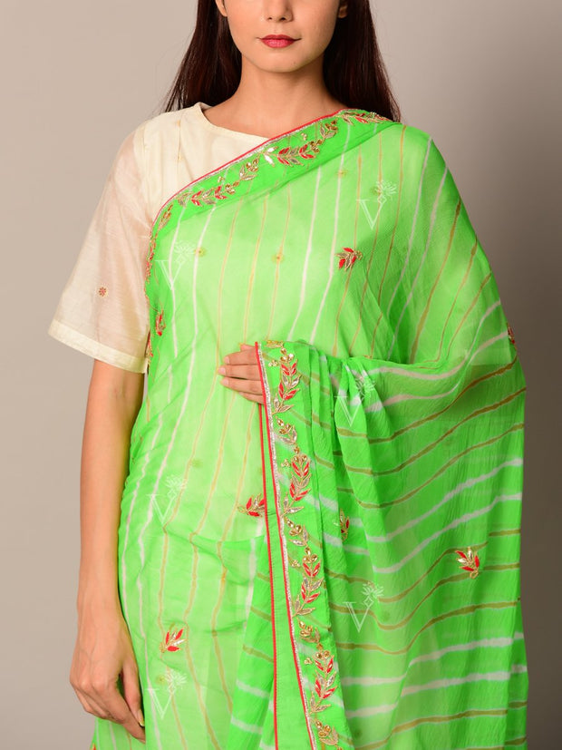 Green Leheriya Embroidered Dupatta