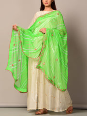 Green Leheriya Embroidered Dupatta