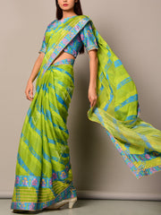 Green And Blue Silk Leheriya Saree