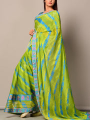 Green And Blue Silk Leheriya Saree