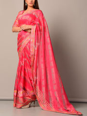 Magenta Pink Silk Leheriya Saree