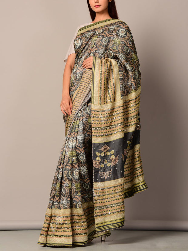 Black Printed Silk Saree