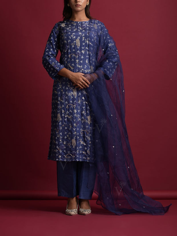 Blue Silk Suit Set