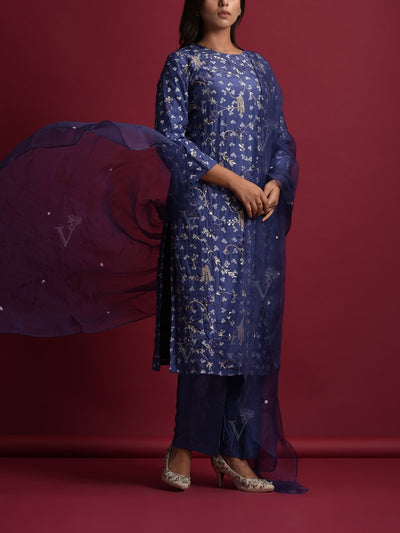 Blue Silk Suit Set