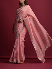 Old Rose Linen Gotta Patti Saree