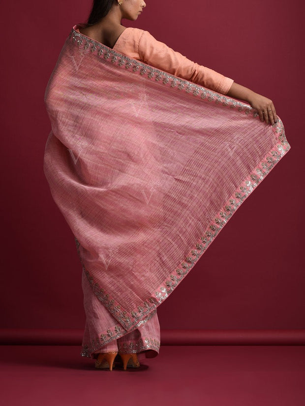 Old Rose Linen Gotta Patti Saree