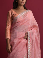 Old Rose Linen Gotta Patti Saree