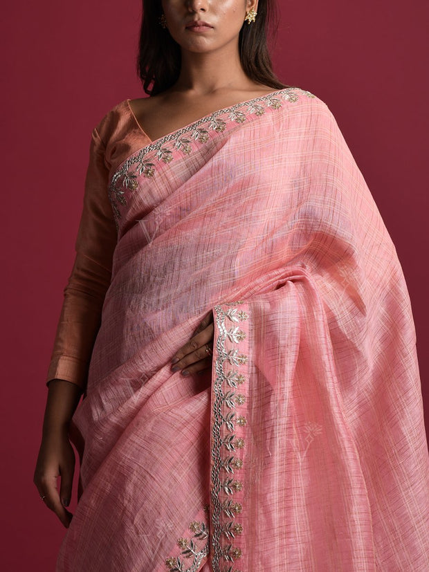 Old Rose Linen Gotta Patti Saree