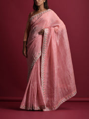 Old Rose Linen Gotta Patti Saree