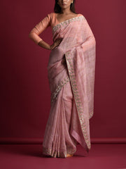 Pink Linen Gotta Patti Saree