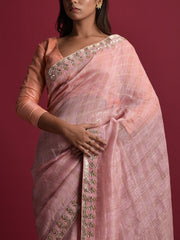 Pink Linen Gotta Patti Saree