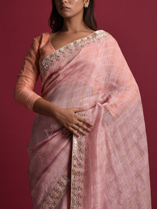 Pink Linen Gotta Patti Saree