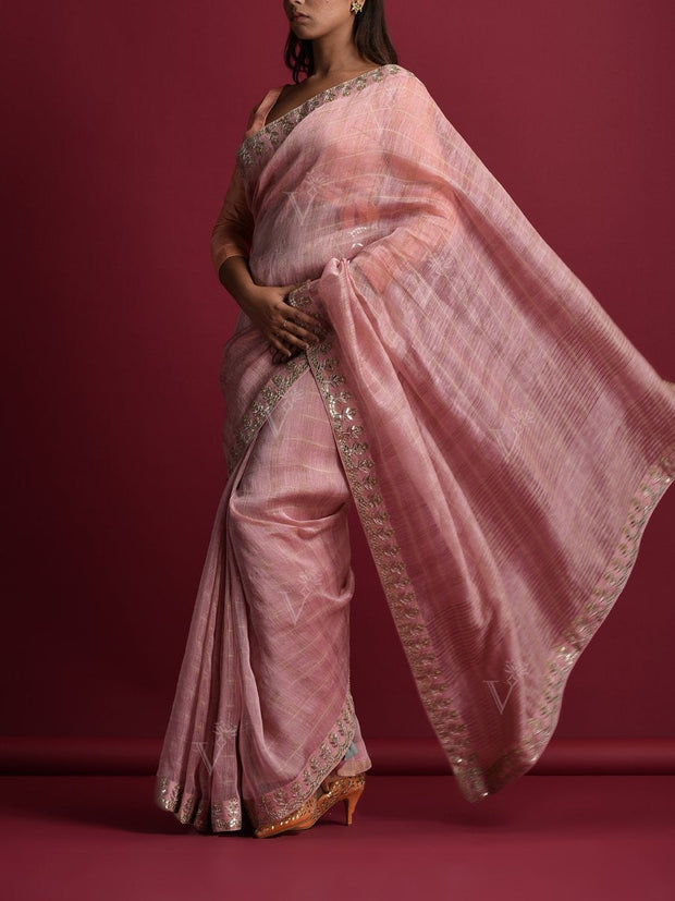 Pink Linen Gotta Patti Saree