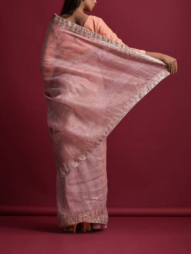 Pink Linen Gotta Patti Saree