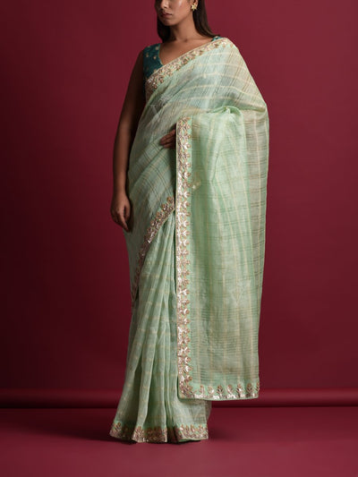 Green Linen Gotta Patti Saree