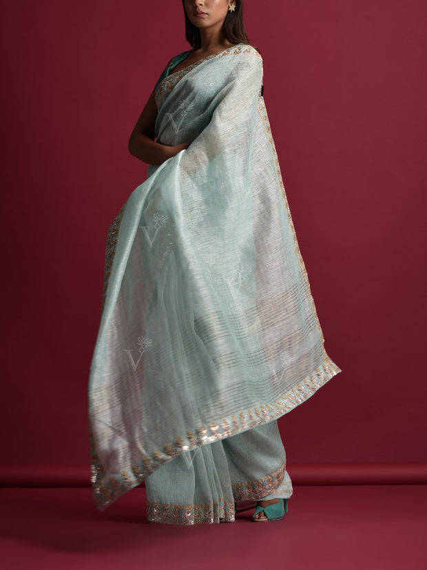 Aqua Blue Linen Gotta Patti Saree