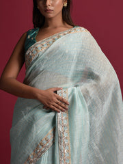 Aqua Blue Linen Gotta Patti Saree