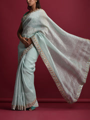 Aqua Blue Linen Gotta Patti Saree