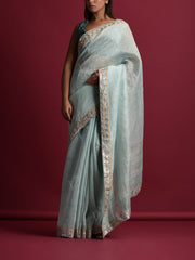 Aqua Blue Linen Gotta Patti Saree