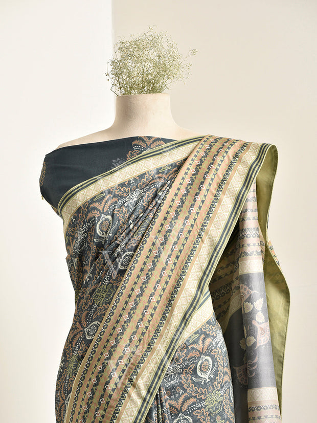 Grey Vasansi Silk Printed Saree