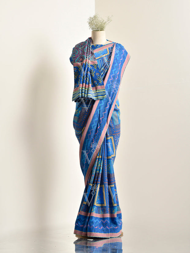 Blue Vasansi Silk Printed Saree