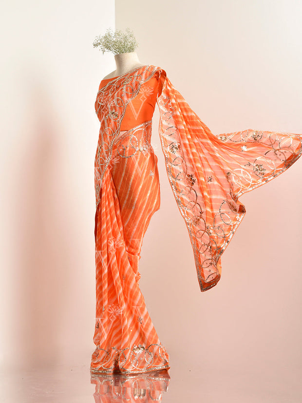 OrangeGeorgette leheriya Saree