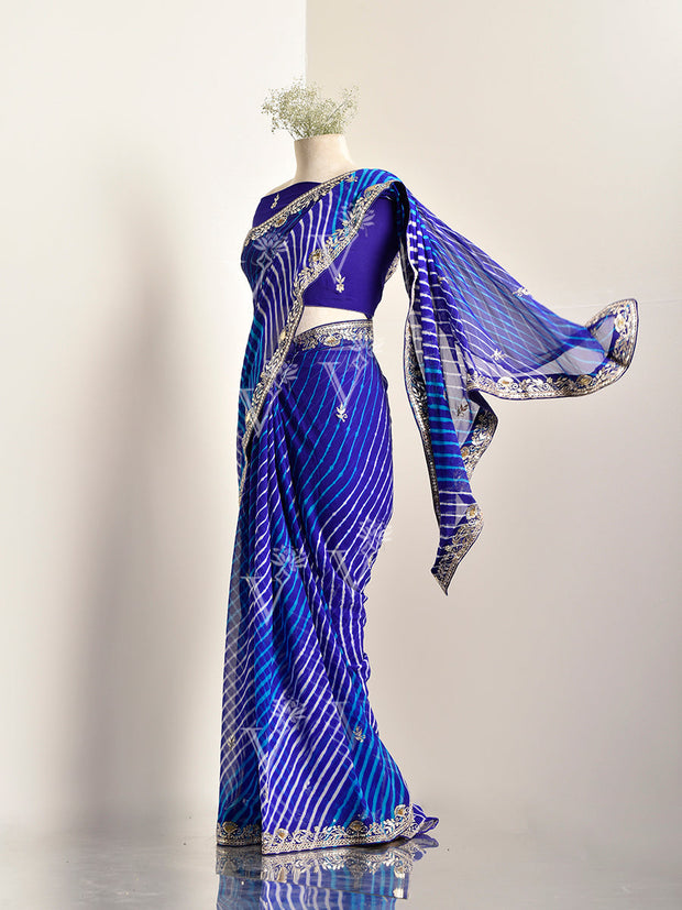 Blue Georgette leheriya Saree