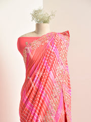 Orange Pink Georgette Leheriya Saree