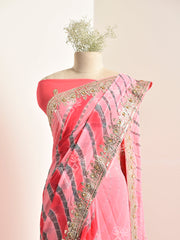 Peach Georgette leheriya Saree