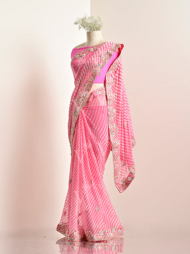 Baby Pink Georgette leheriya Saree