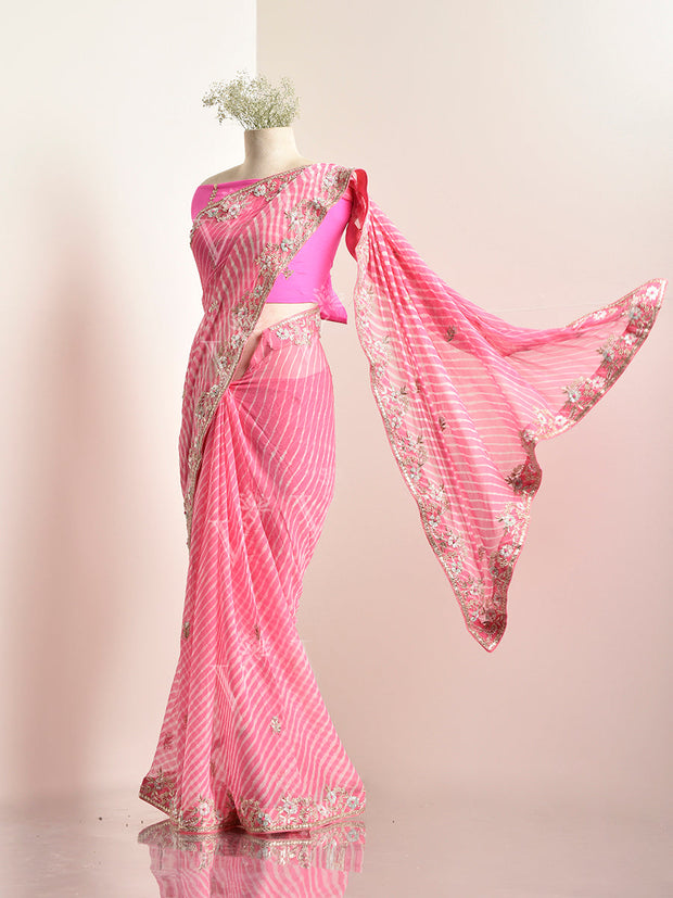 Baby Pink Georgette leheriya Saree