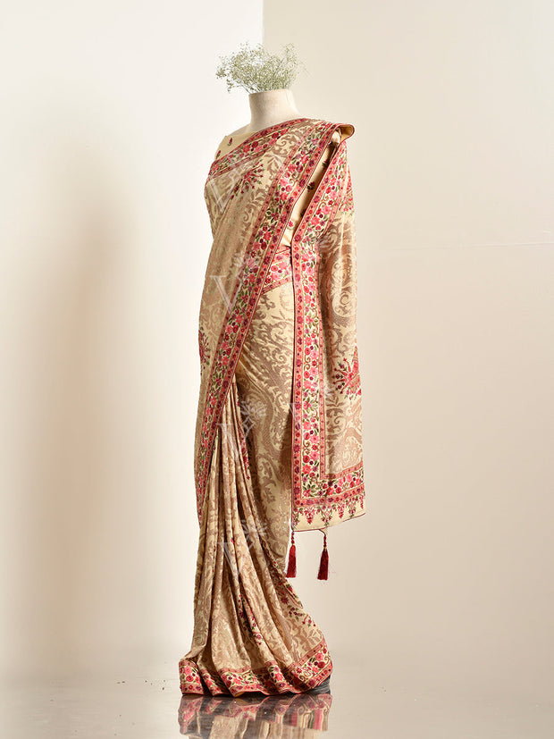 EK- Taar Resham Beige Georgette Saree