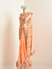 Peach Printed Crepe Saree