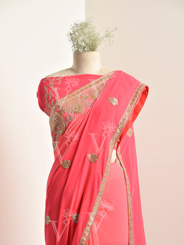 Pink Georgette Saree