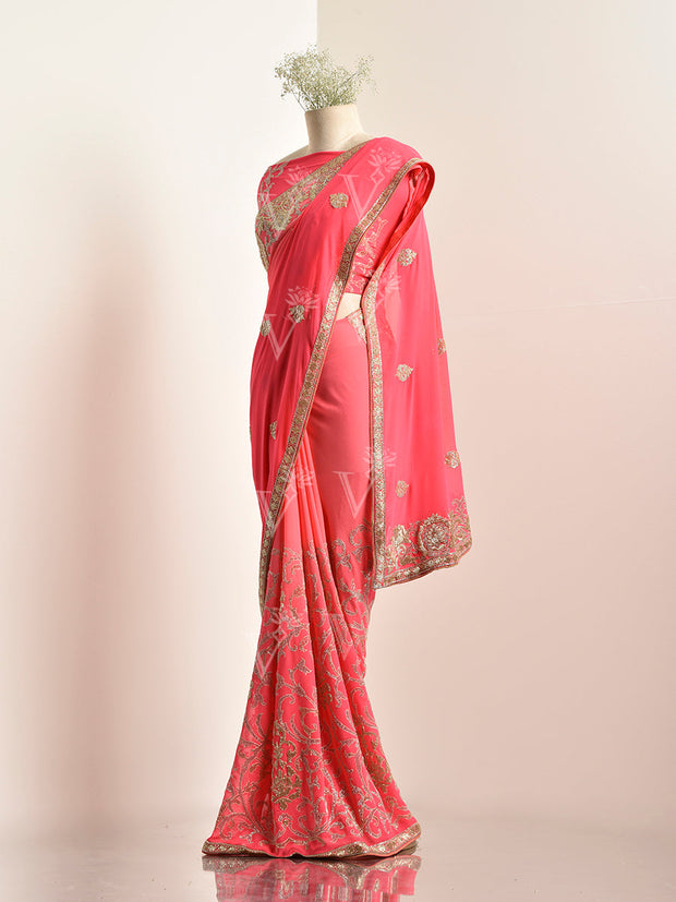 Pink Georgette Saree