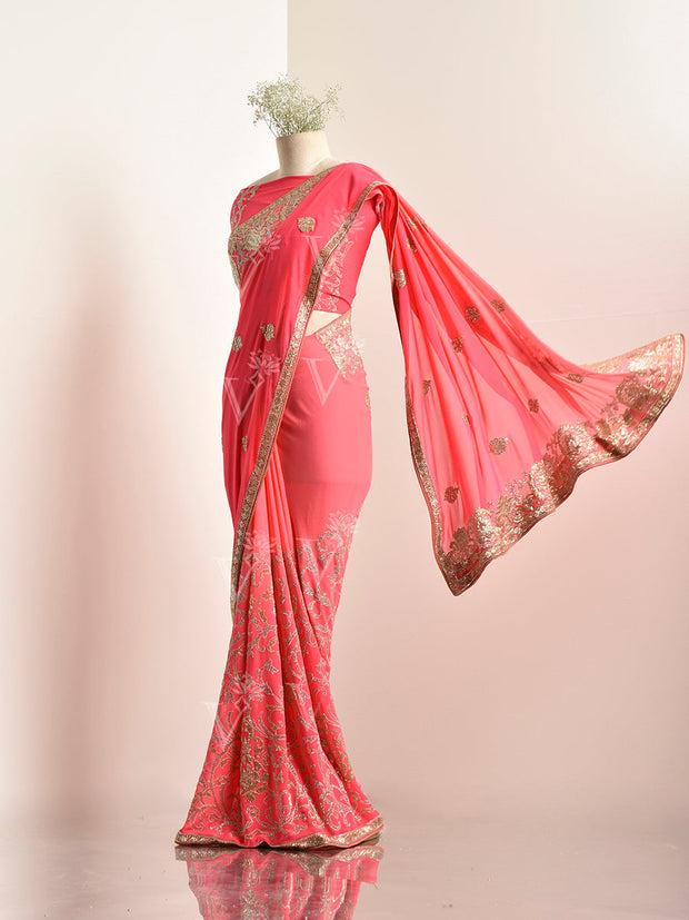 Pink Georgette Saree