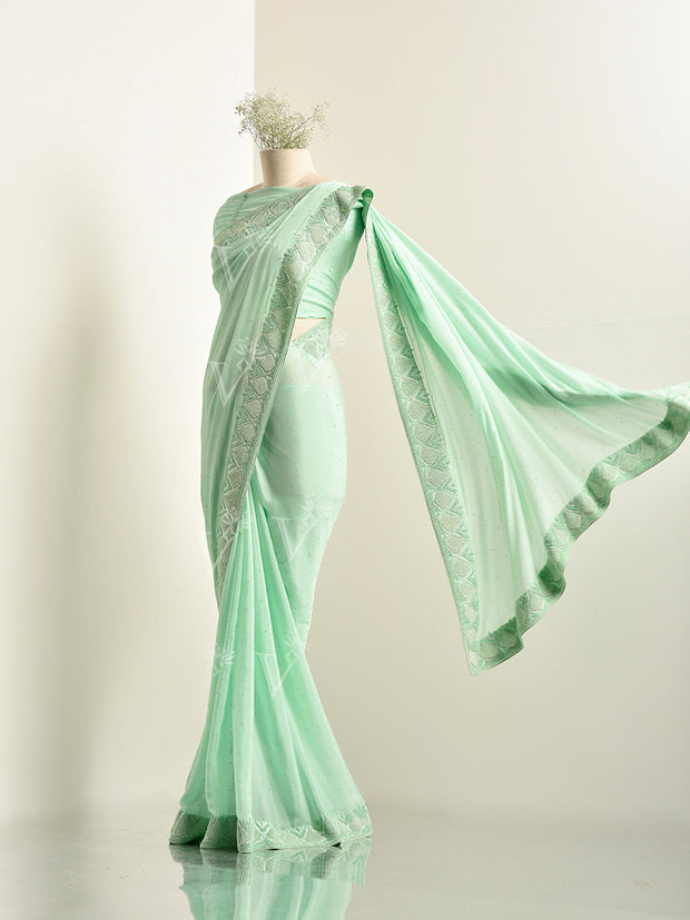 Green Crepe Saree