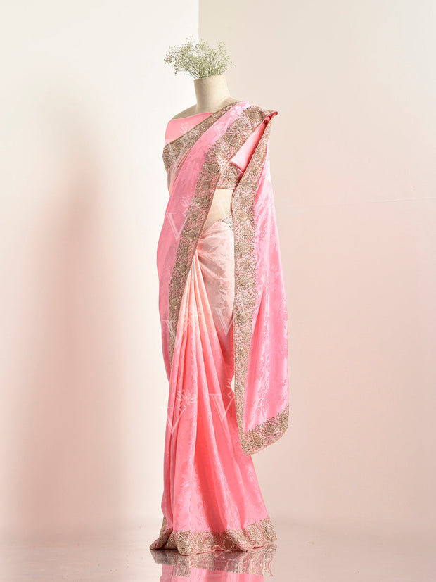 Pink Satin Silk Saree