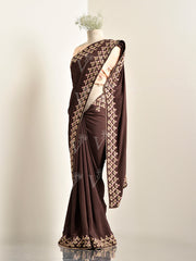 Brown Crepe Saree