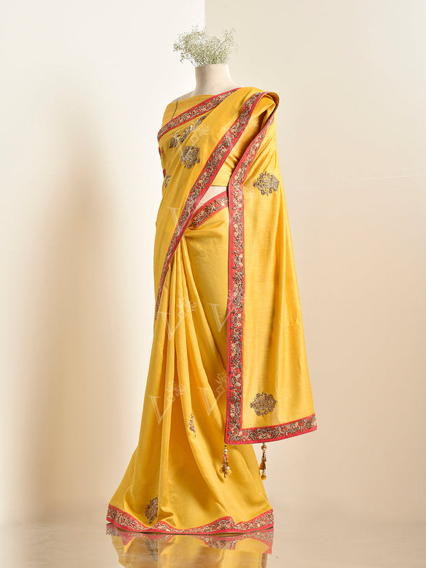 Yellow Tussar Silk Saree