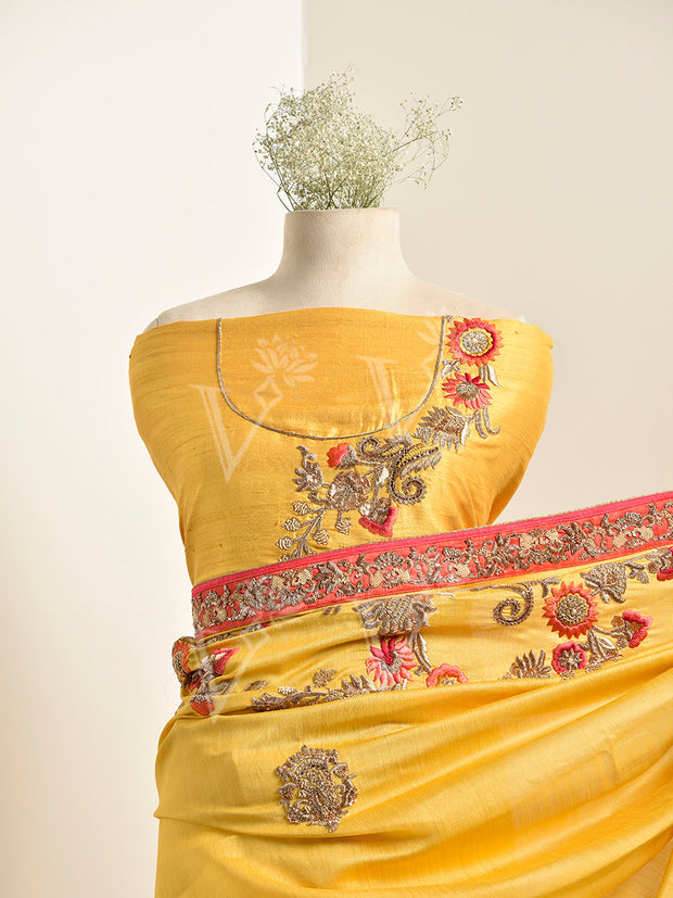 Yellow Tussar Silk Saree