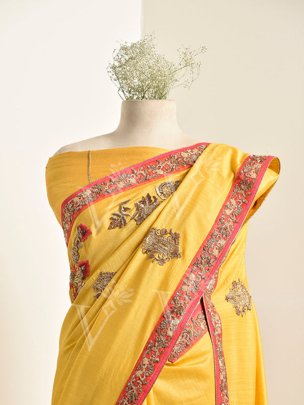 Yellow Tussar Silk Saree