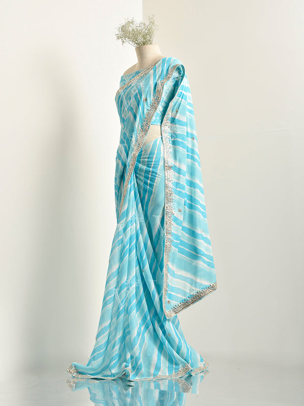 Baby Blue Crepe Leheriya Saree